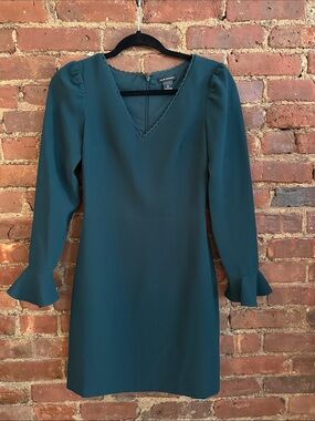 Club Monaco Teal V-Neck Long Sleeve Dress